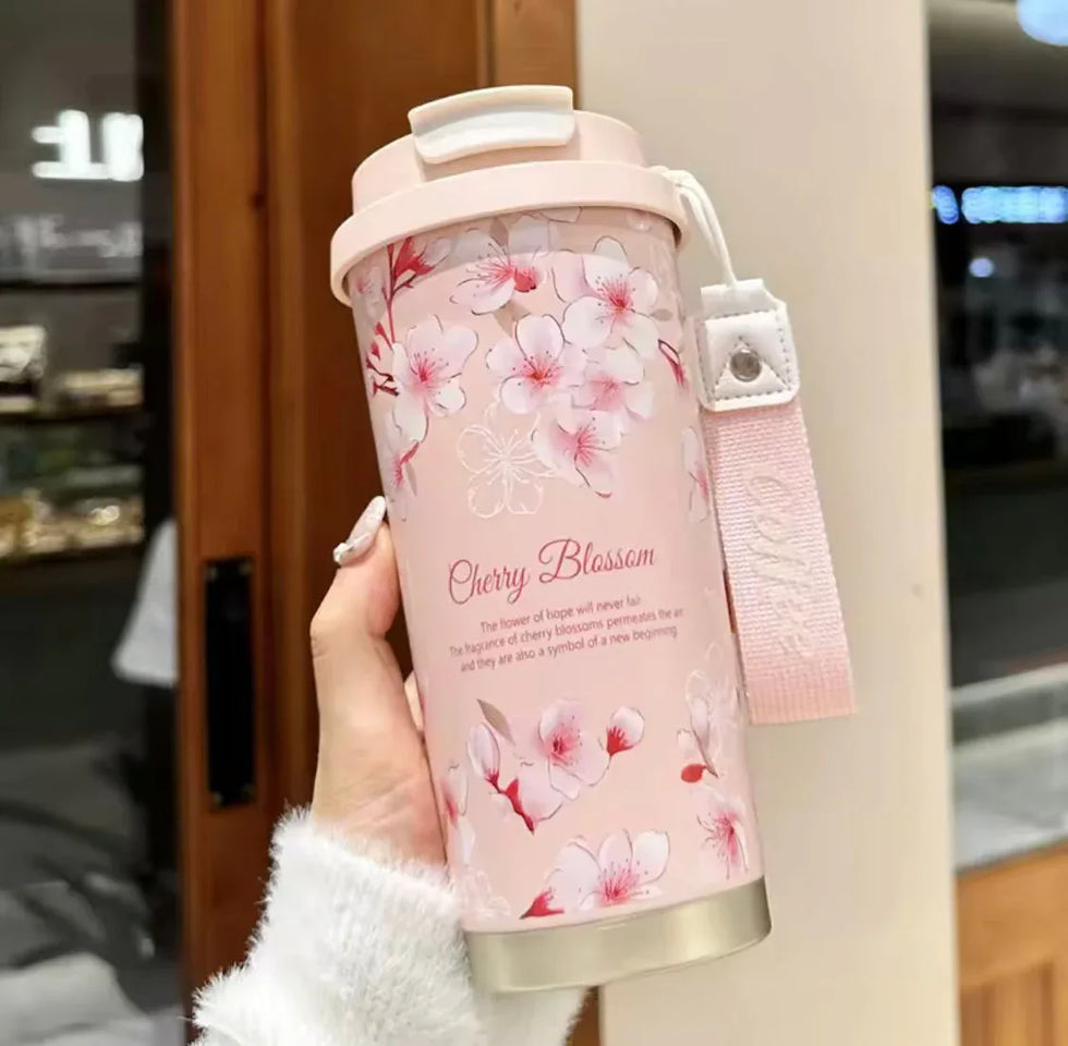 پھولوں کے ڈیزائن کے ساتھ 500ml سٹینلیس سٹیل تھرمل فلاسک مگ