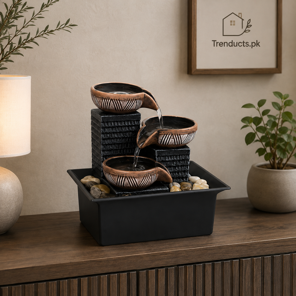 Three-Bowl Zen Waterfall Mini Fountain with Pebbles