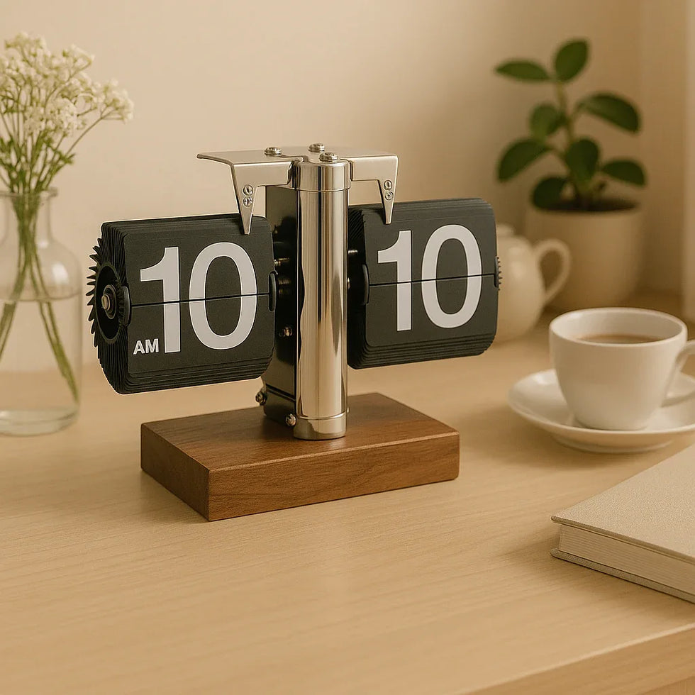Retro flip desk clock - Wooden Base