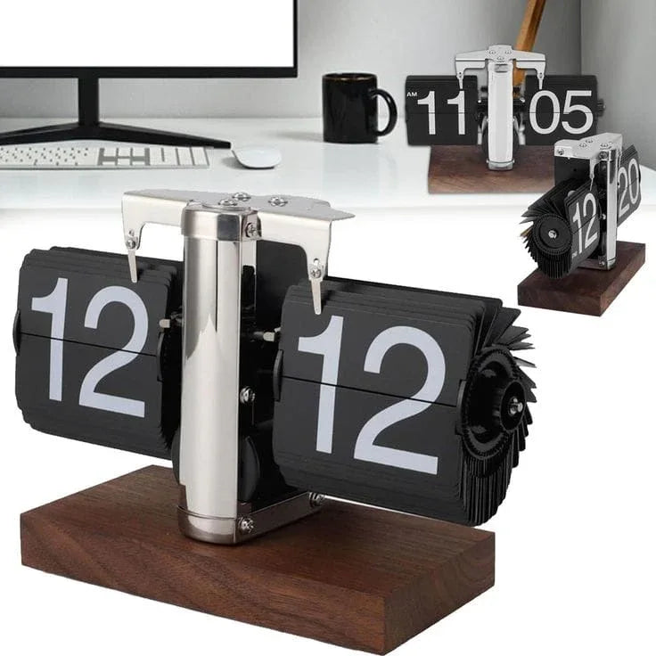 Retro flip desk clock - Wooden Base - Clarify.pk