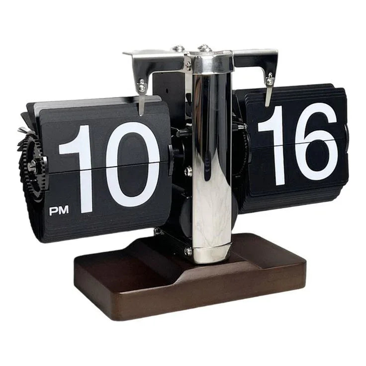 Retro flip desk clock - Wooden Base - Clarify.pk