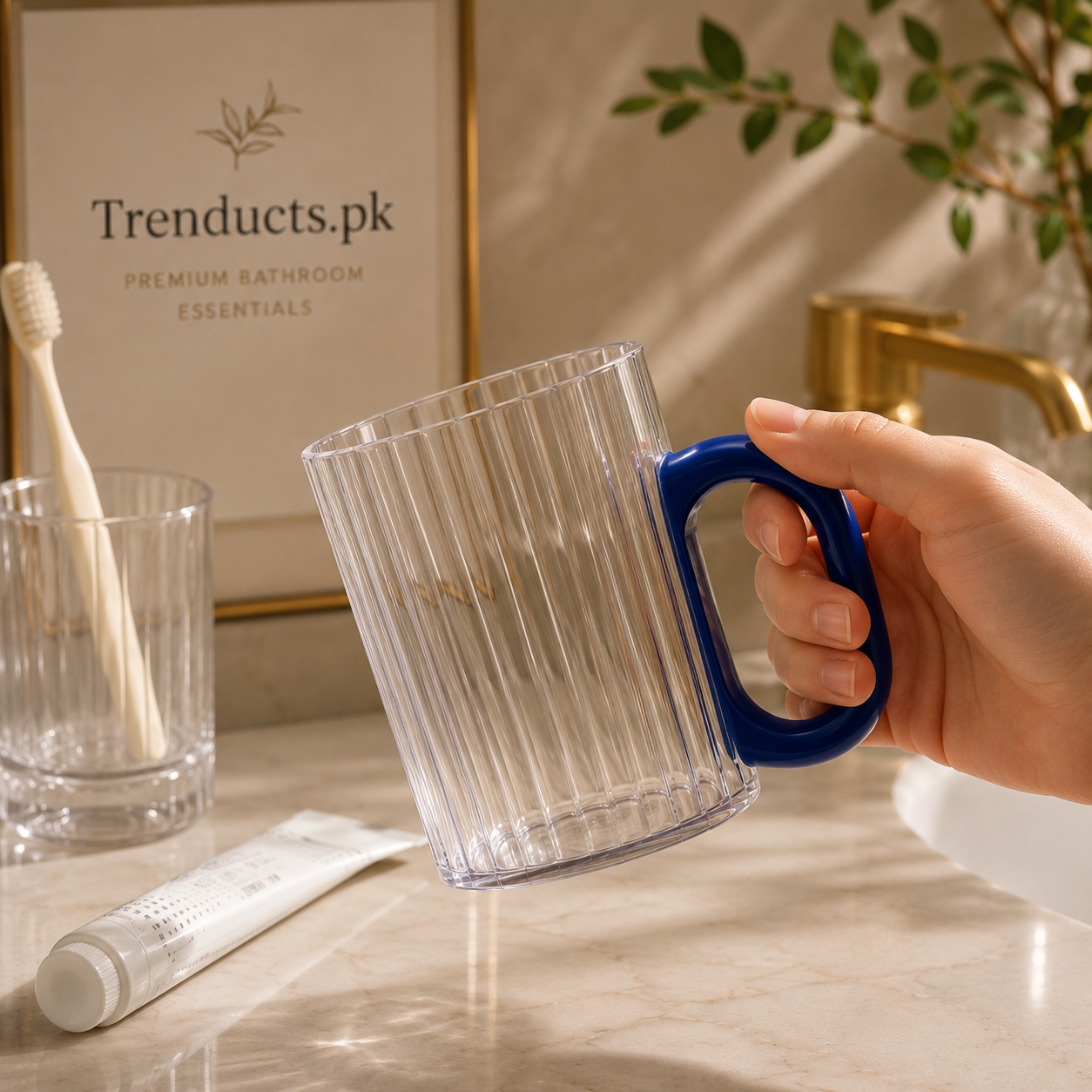 Transparent Bathroom Cup with Stylish Handle