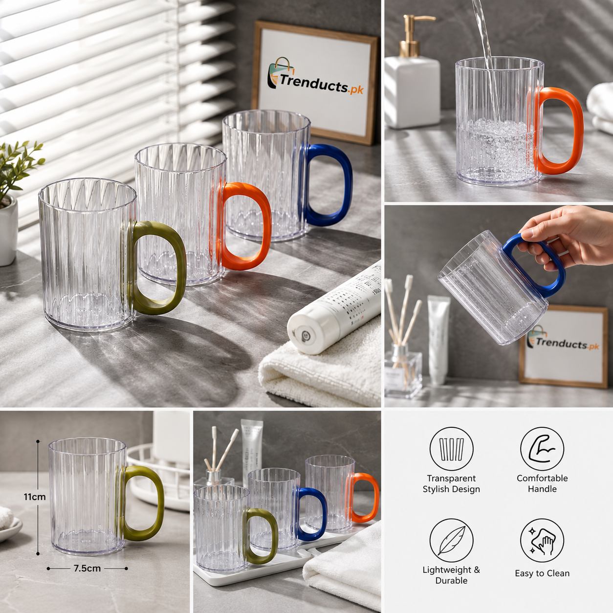 Transparent Bathroom Cup with Stylish Handle