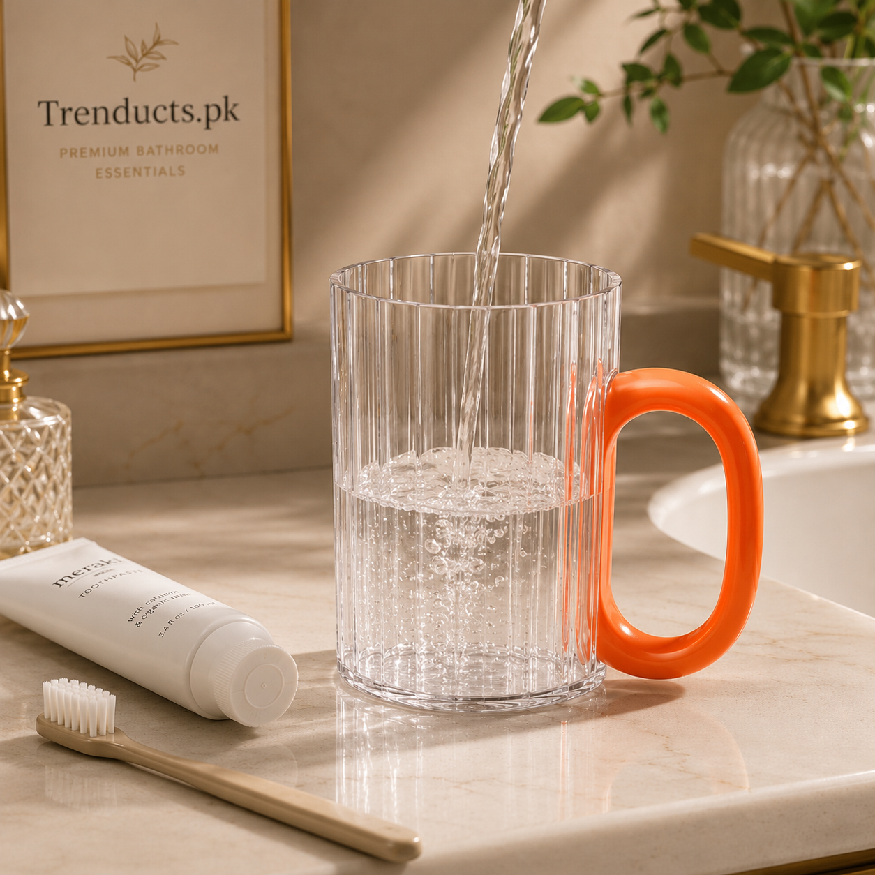 Transparent Bathroom Cup with Stylish Handle