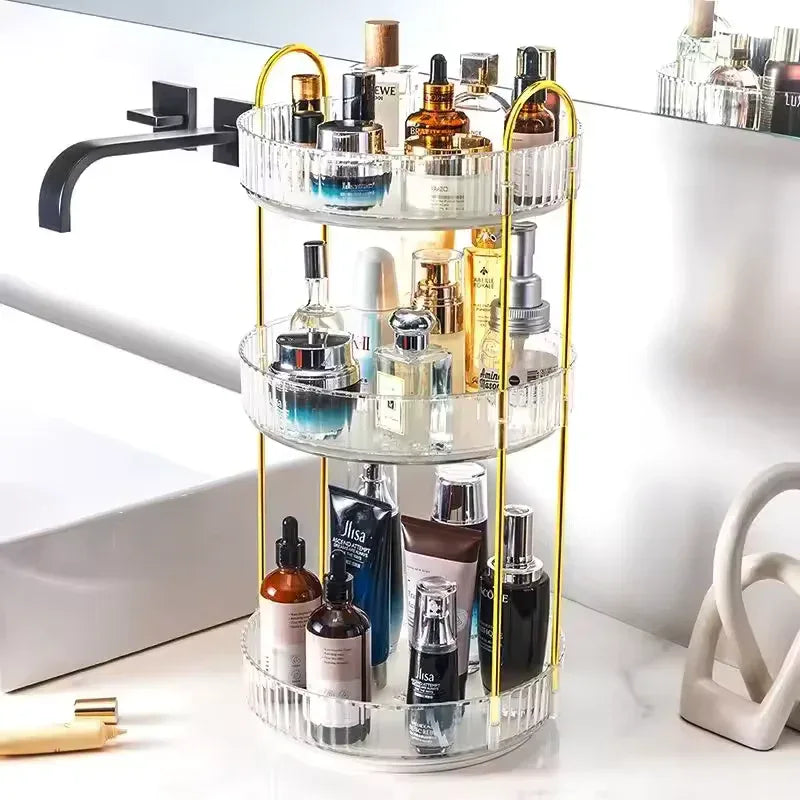 3 Tier Cosmetics Organizer with Gold Finish