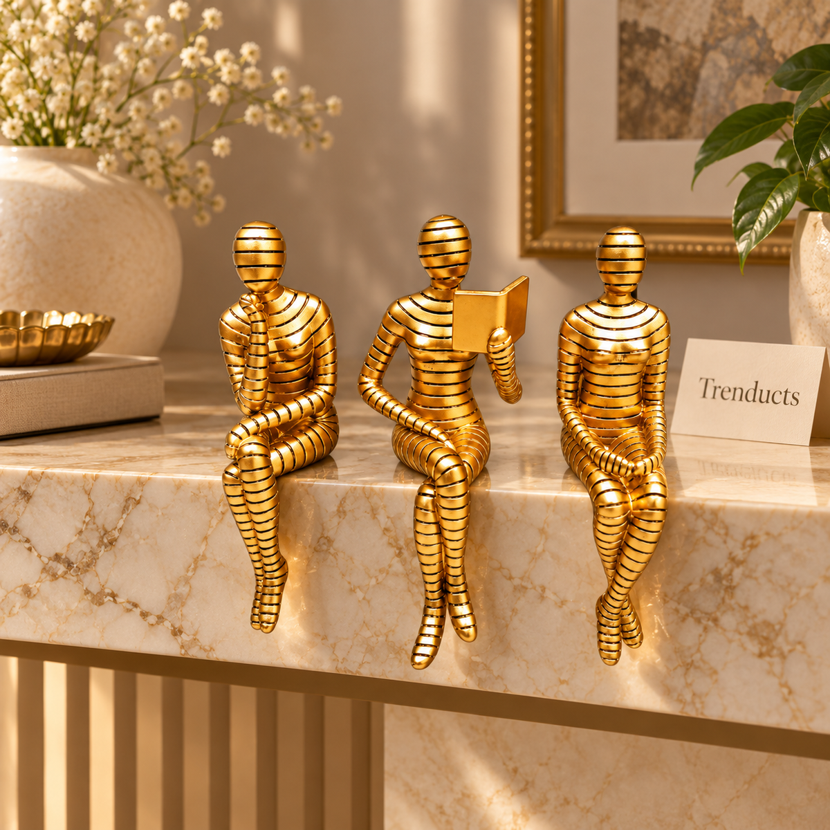 Seated Readers Modern Art Figurine Set for Shelf Decor