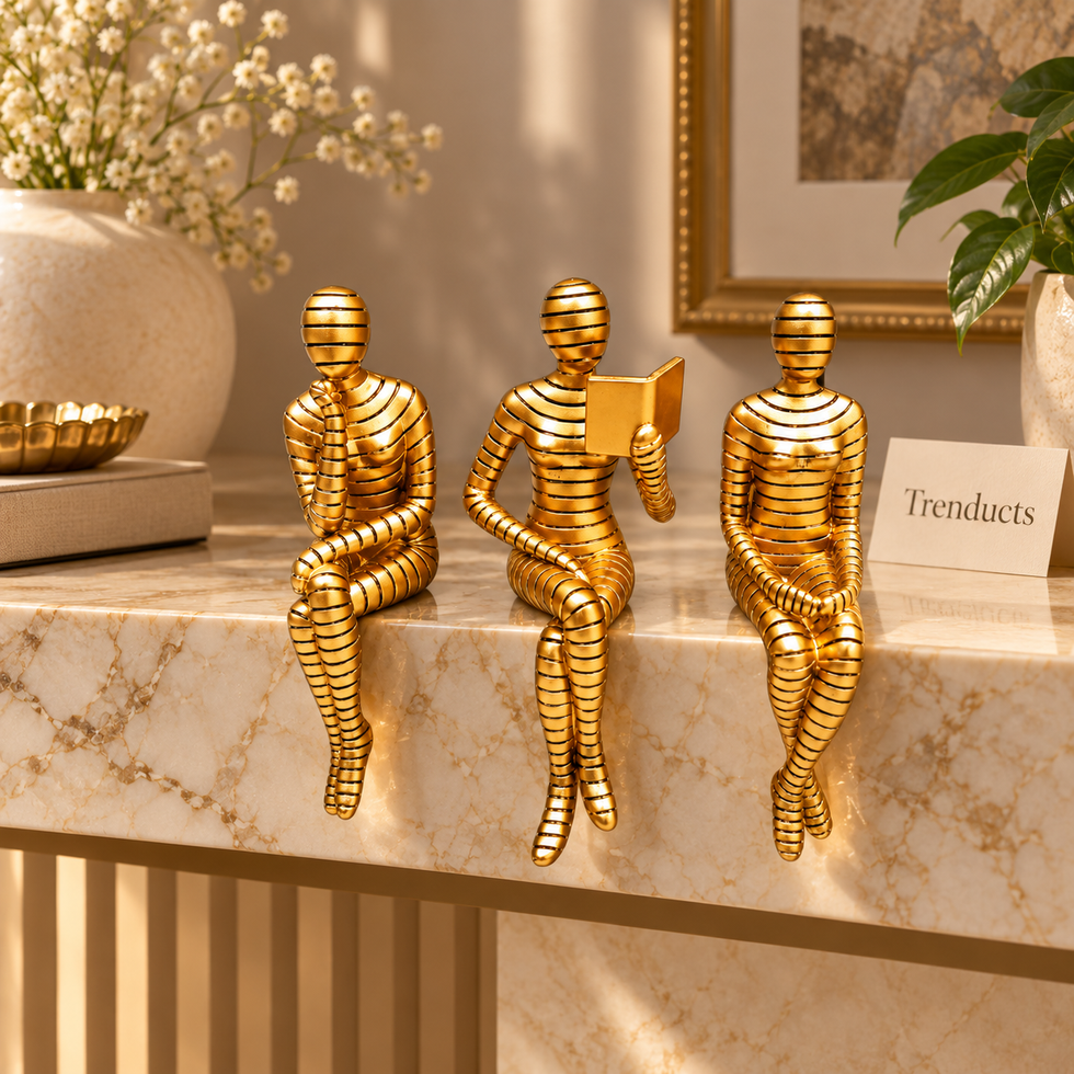 Seated Readers Modern Art Figurine Set for Shelf Decor