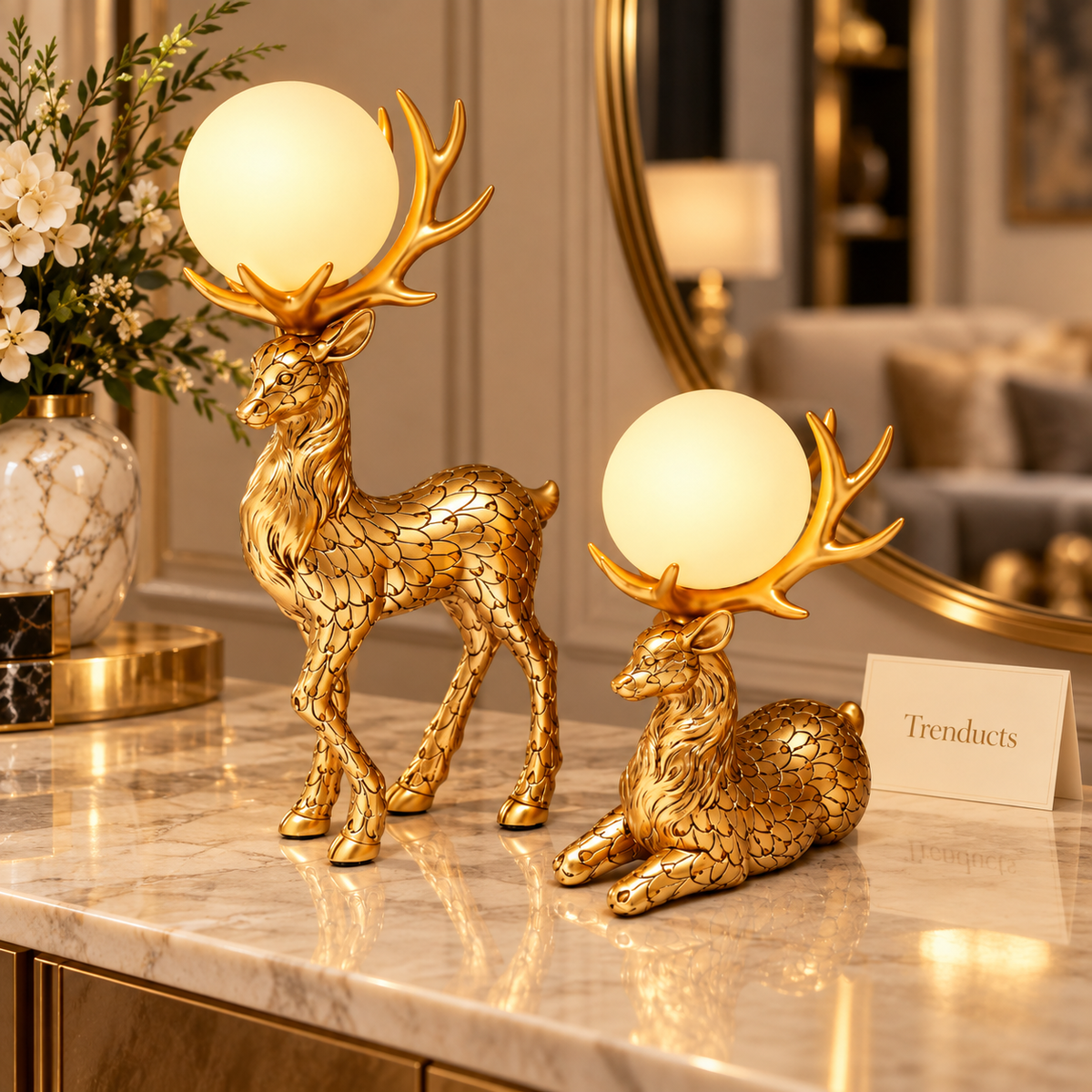 Golden Deer Orb Lamp Set for Luxury Home Decor