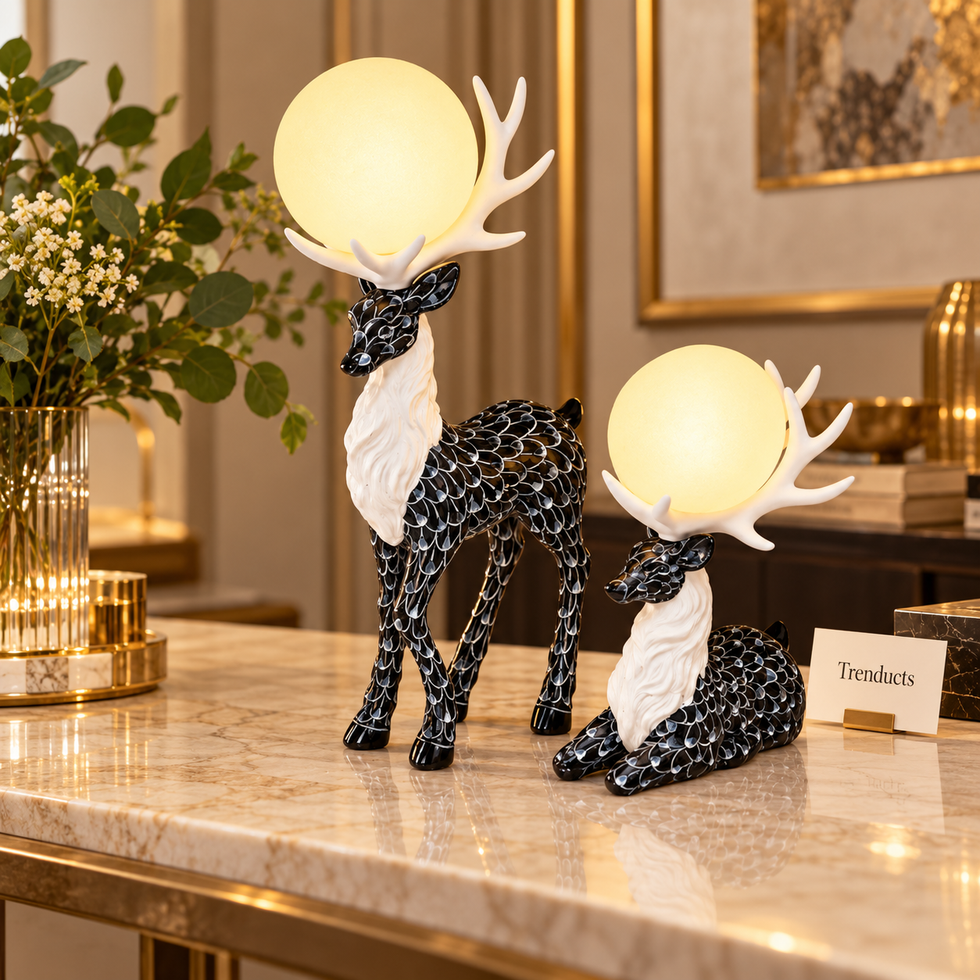 Black & White Deer Orb Lamp Set for Living Room Decor