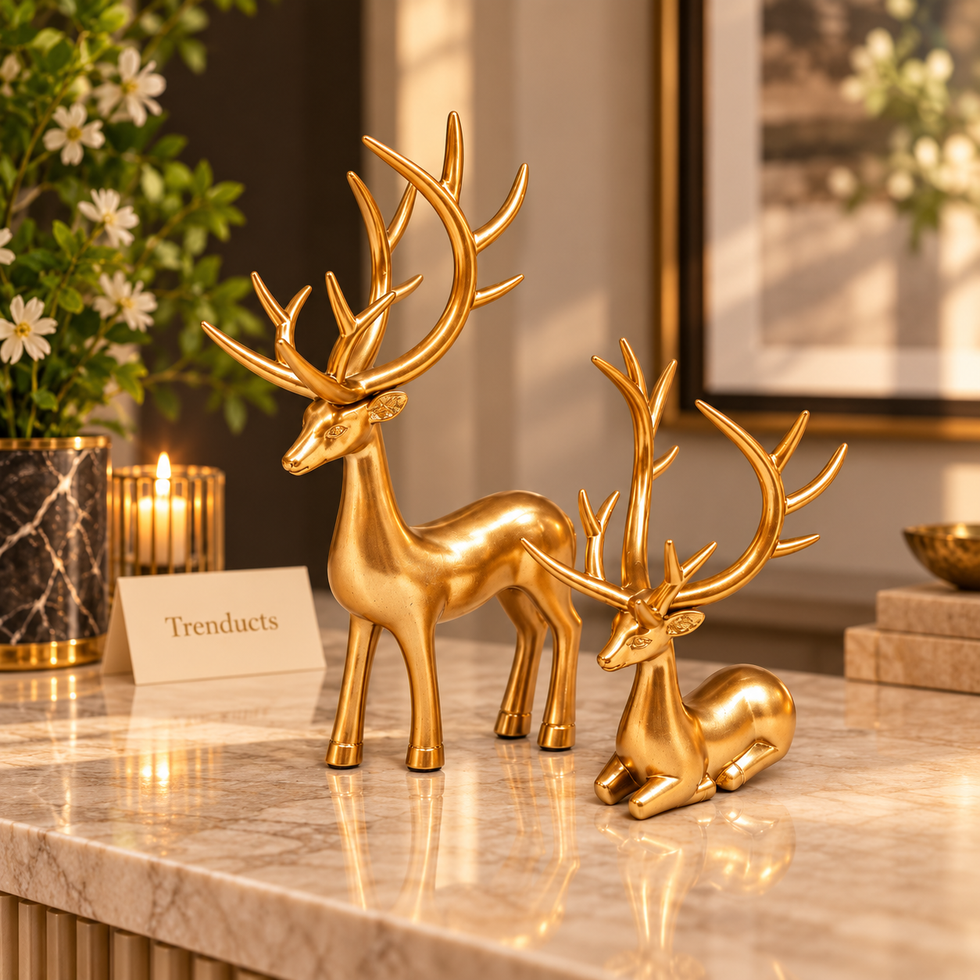 Golden Deer Decorative Pair for Living Room Decor