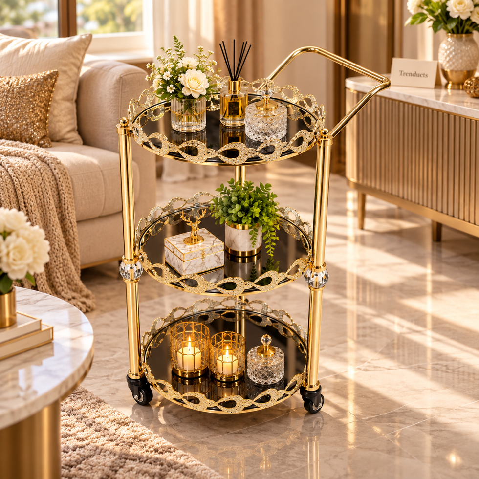 Luxury Oval 3-Tier Serving Trolley for Home