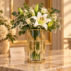 Leaf Pattern Golden Glass Flower Vase for Home Decor