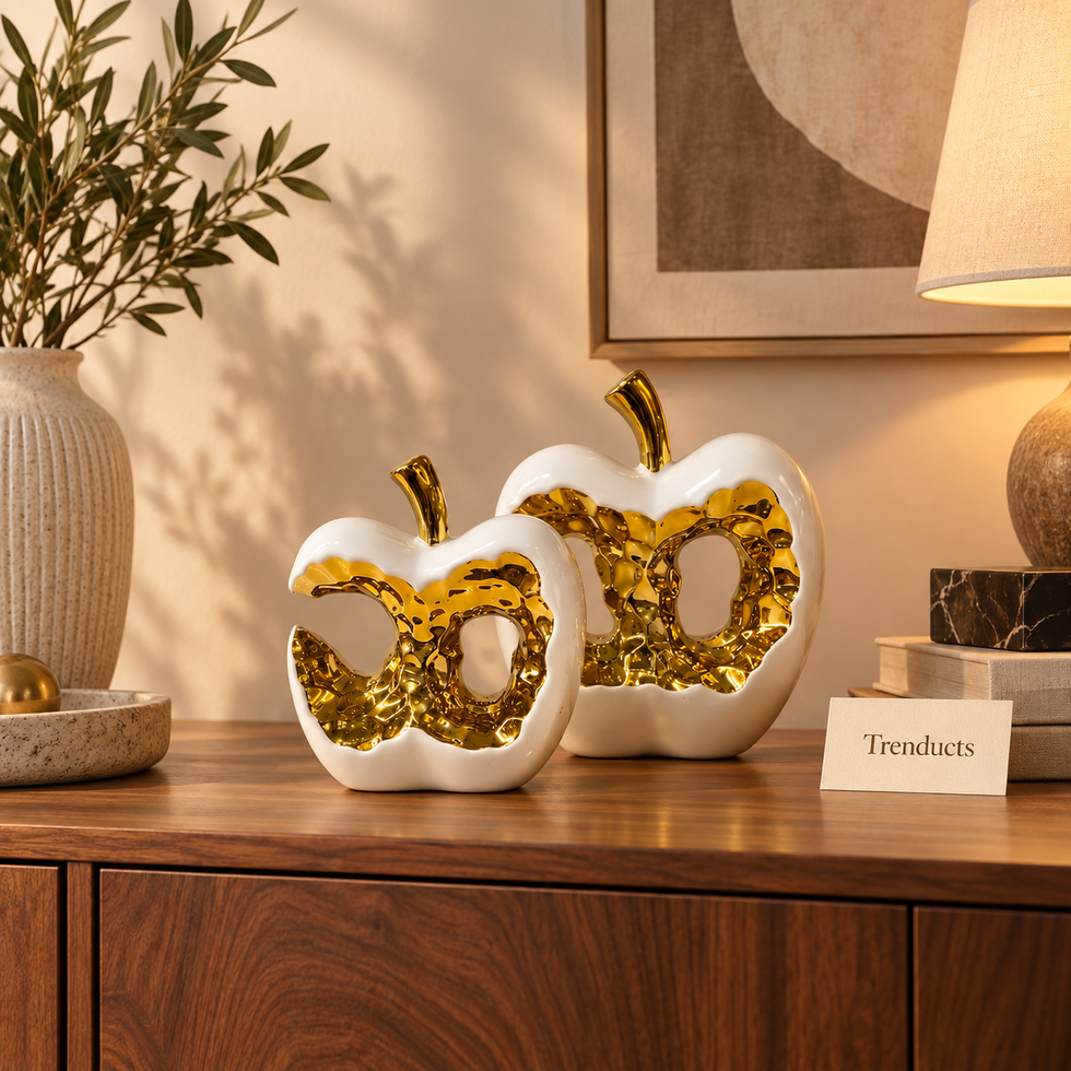 White & Gold Apple Ring Ceramic Sculpture