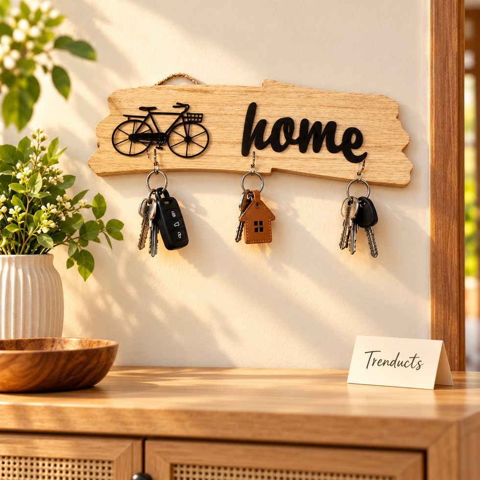 Wooden Bicycle Home Key Hanger with Hooks