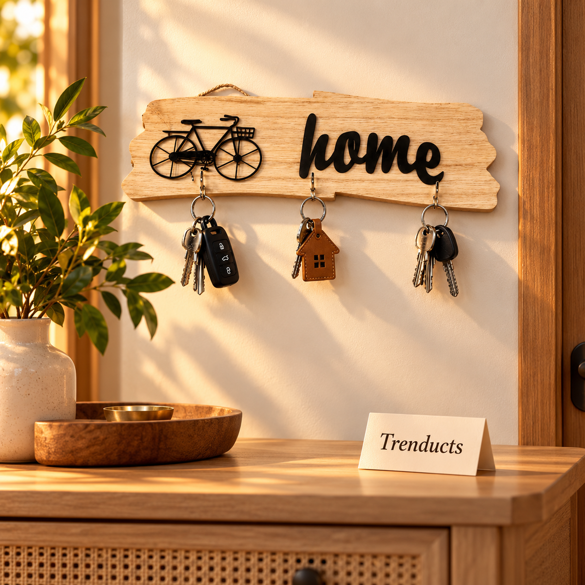 Wooden Bicycle Home Key Hanger with Hooks