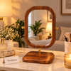 Rounded Rectangle Wooden Table Mirror with Base