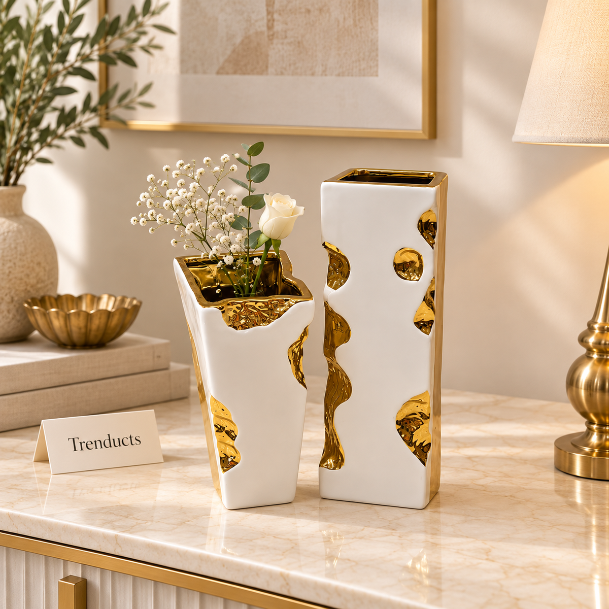 Abstract White & Gold Ceramic Vase