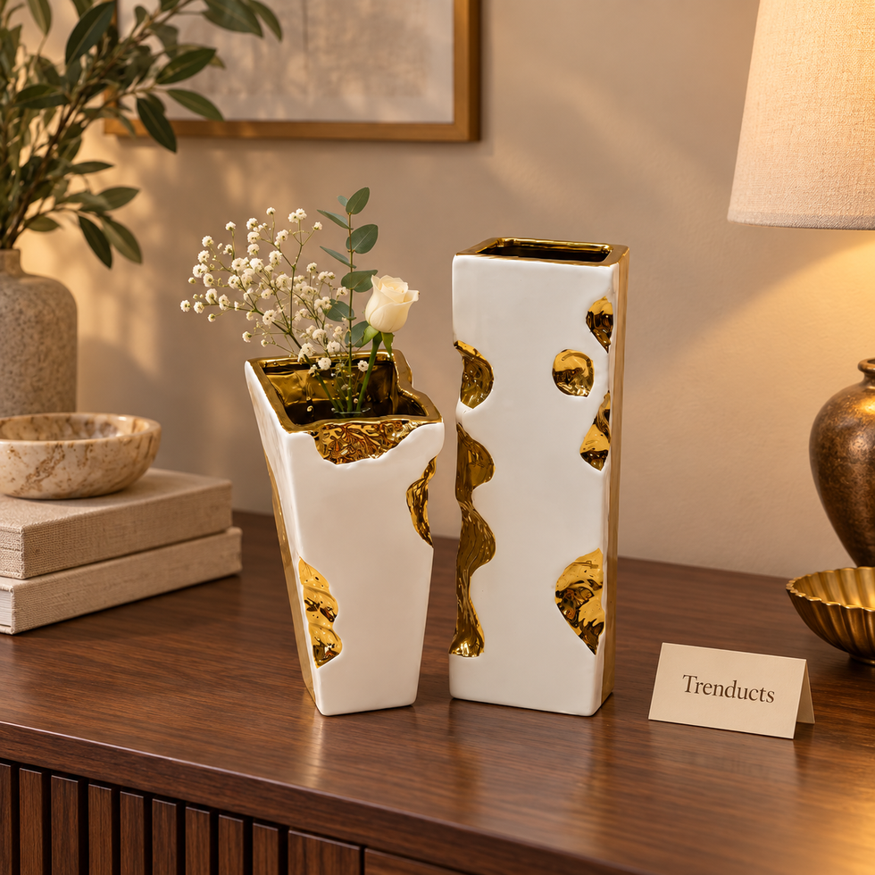 Abstract White & Gold Ceramic Vase