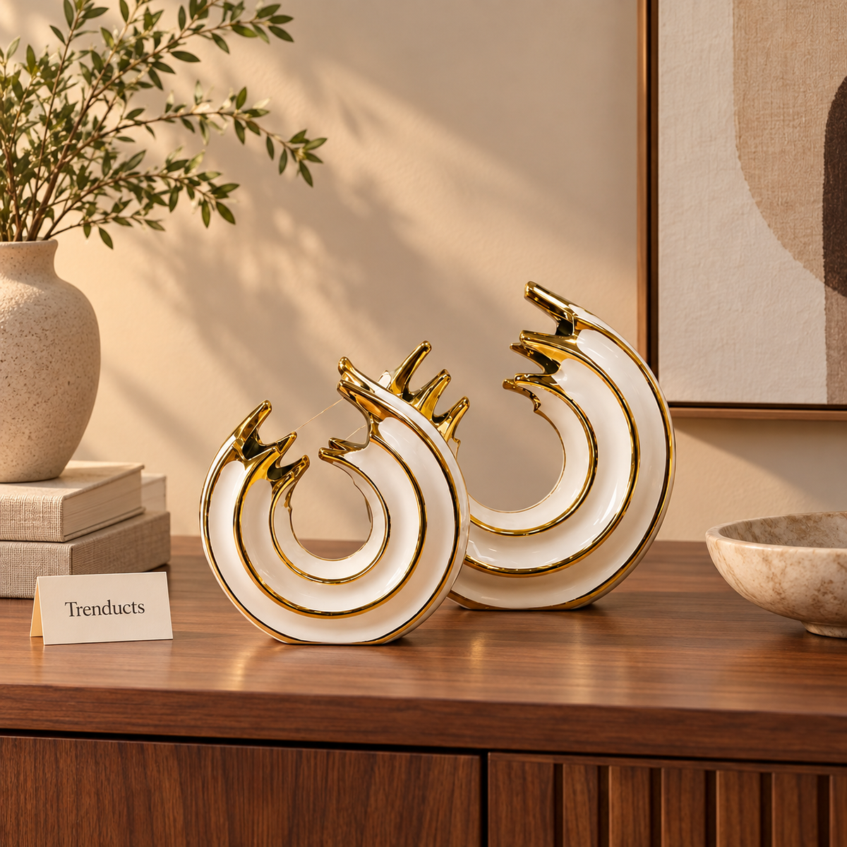 White & Gold Crown Ring Ceramic Sculpture