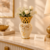 White & Gold Floral Cutwork Ceramic Vase