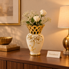 White & Gold Floral Cutwork Ceramic Vase