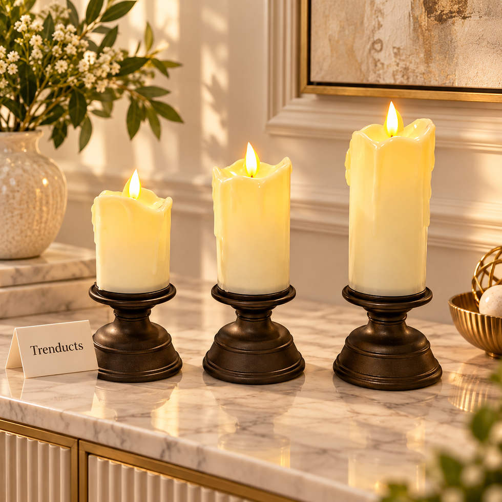 3-Piece Flameless LED Pillar Candle Set with Stands