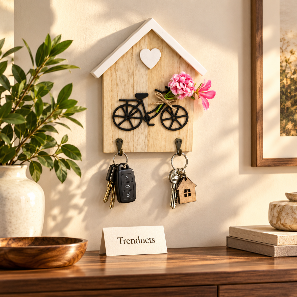 House-Shaped Wooden Bicycle Key Hanger