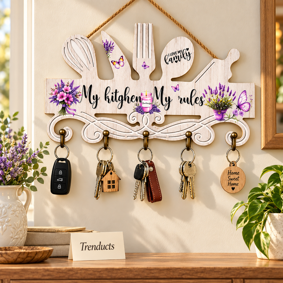 Floral Kitchen Wall Key Hanger with Hooks