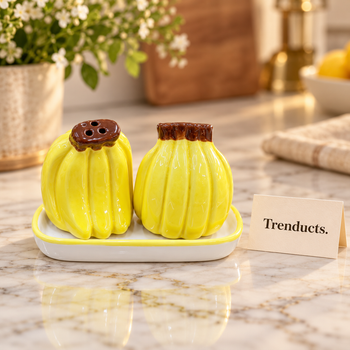Banana ceramic salt and pepper shakers with matching tray - Trenducts Pakistan