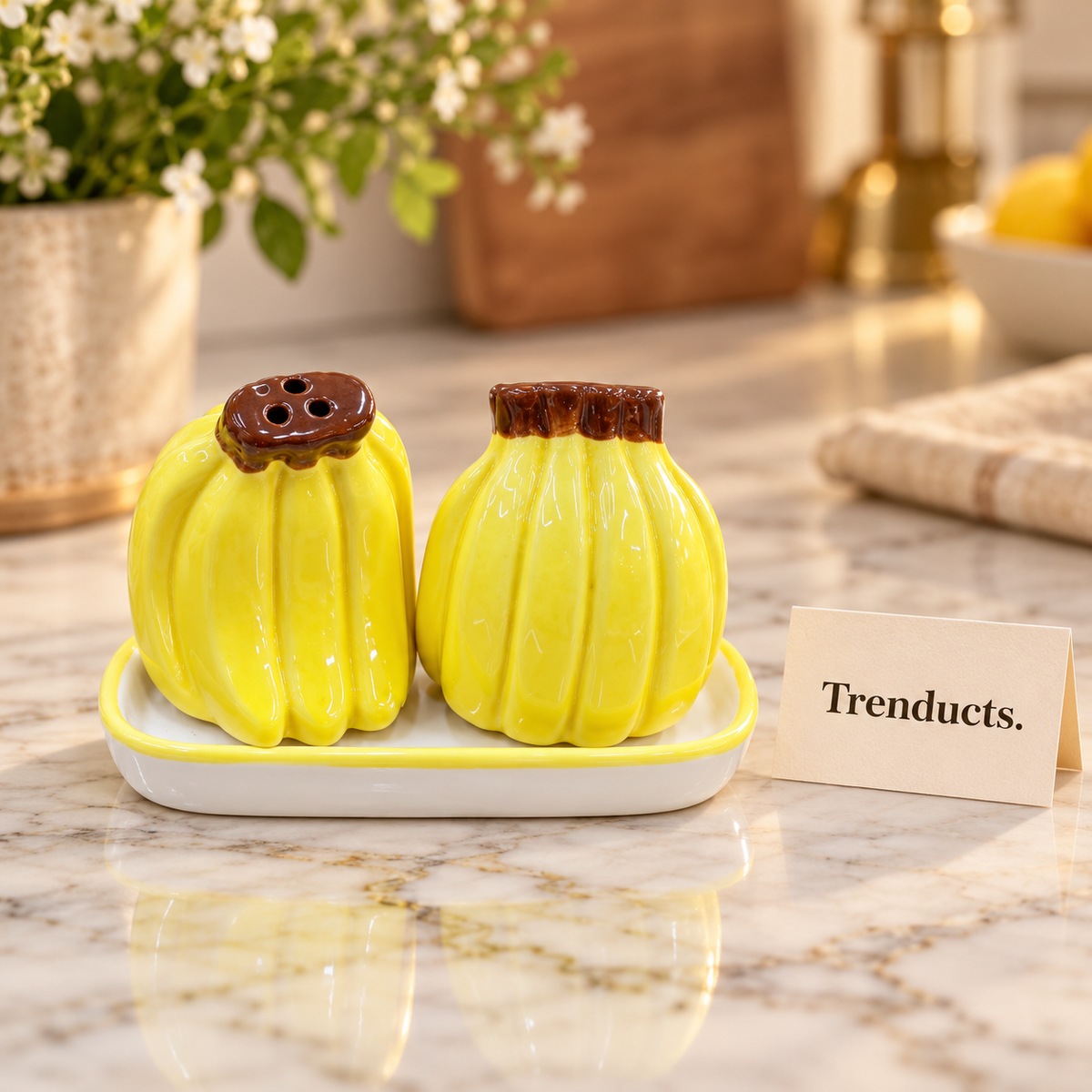 Banana Ceramic Salt & Pepper Shaker Set with Tray