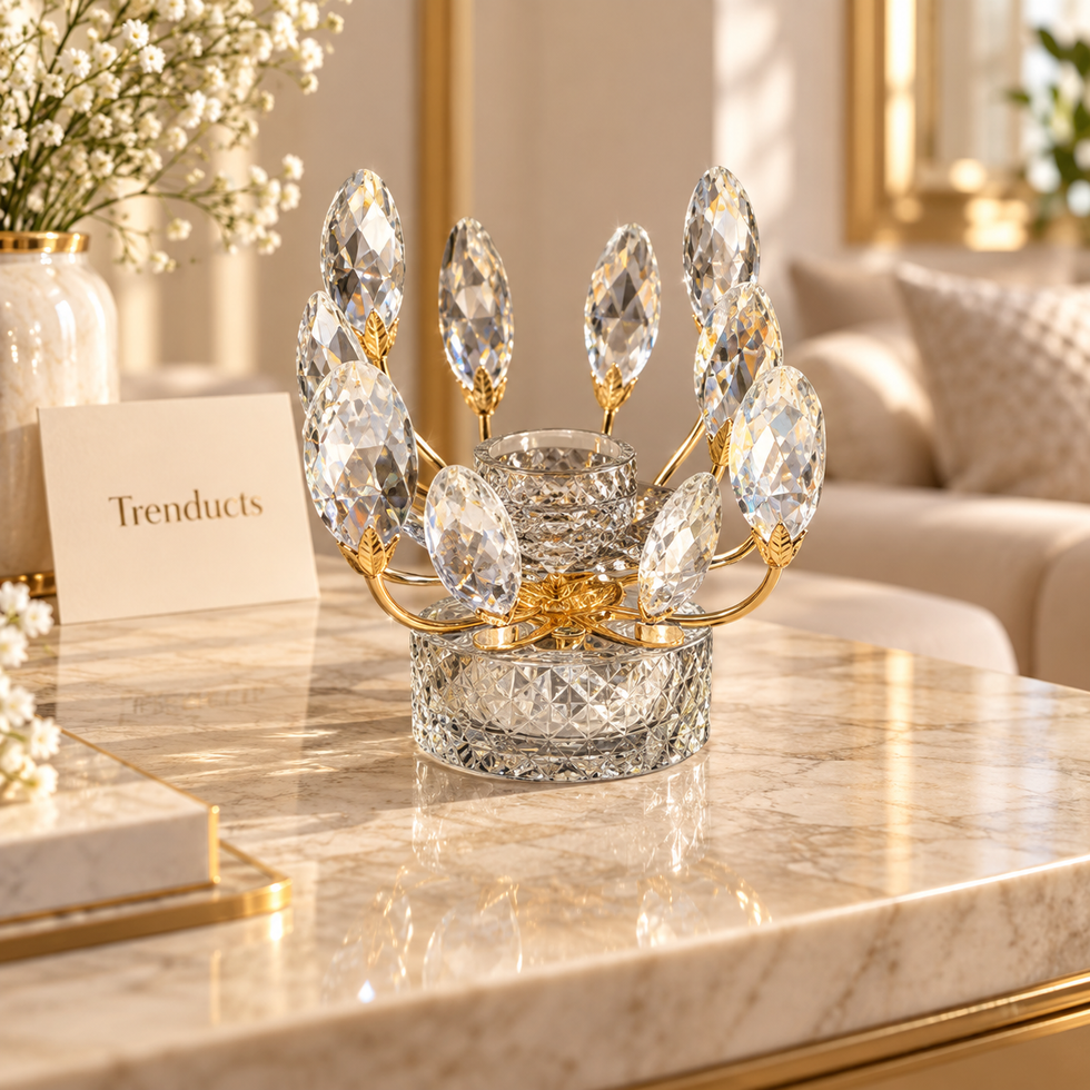 Crystal Leaf Candle Stand – Round Crystal Base