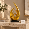 Gold Flame Spiral Sculpture with Black Base