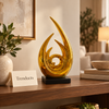 Gold Flame Spiral Sculpture with Black Base