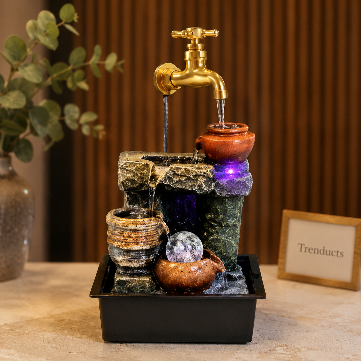 Golden Tap Stone-Ledge Tabletop Water Fountain