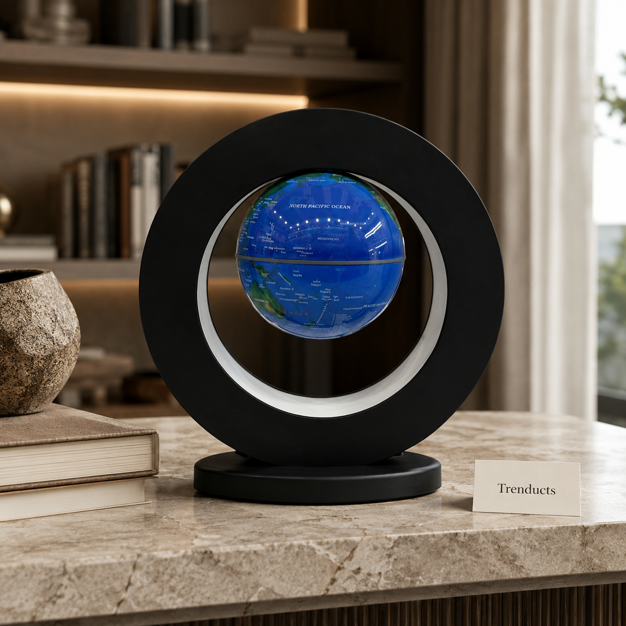 Circular-Frame Floating Magnetic Blue Globe
