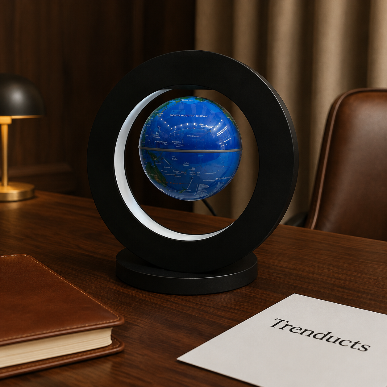 Circular-Frame Floating Magnetic Blue Globe