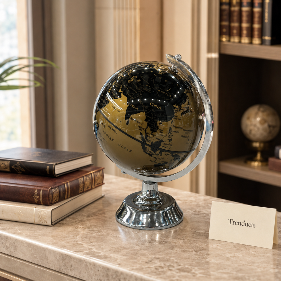 Black & Gold Globe with Silver Pedestal