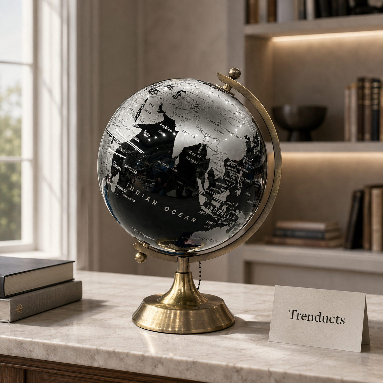 Black & Silver Globe with Gold Pedestal