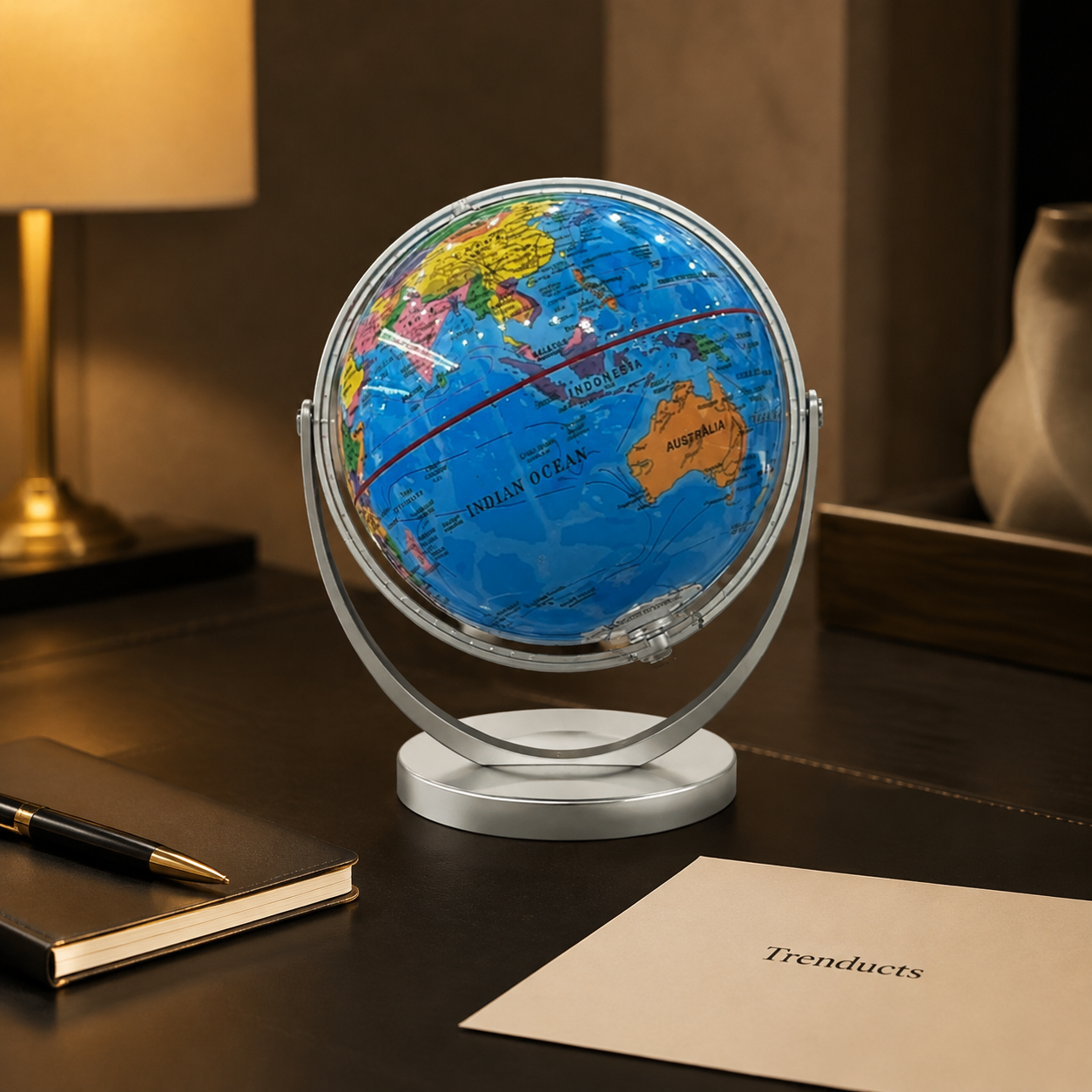 Blue 360° Globe with Silver Ring Stand