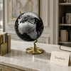 Black & Silver Globe with Curved Gold Base