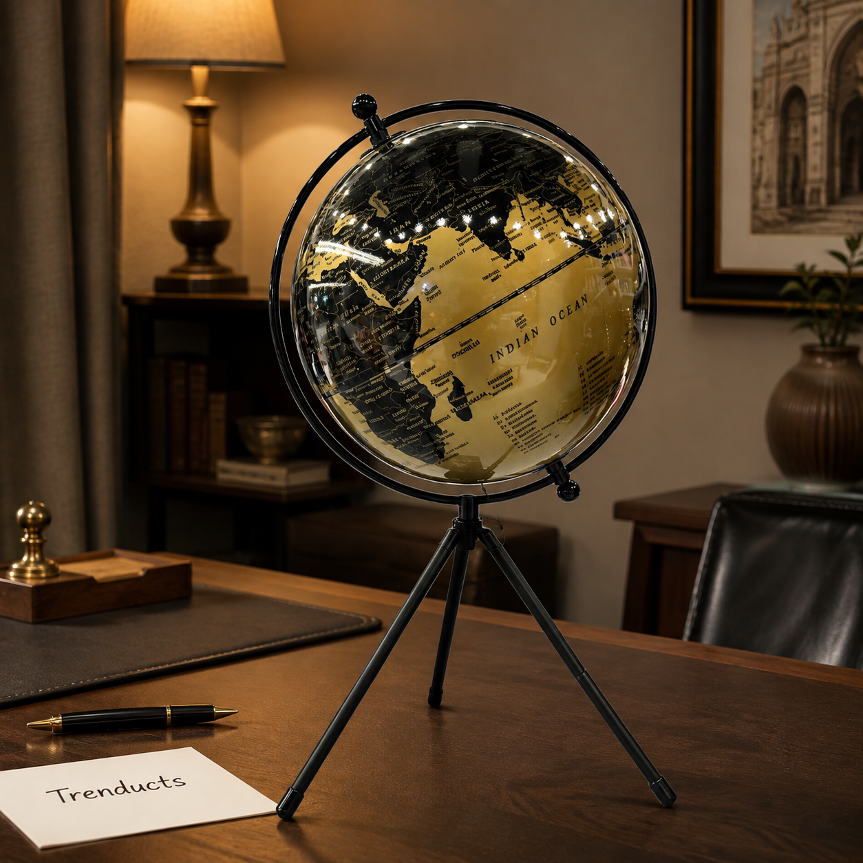 Gold & Black Tripod World Globe