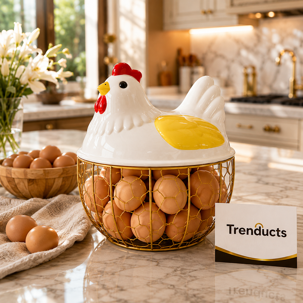 Hen Shaped Egg Basket with Lid - Large Capacity Chicken Egg Holder & Kitchen Storage