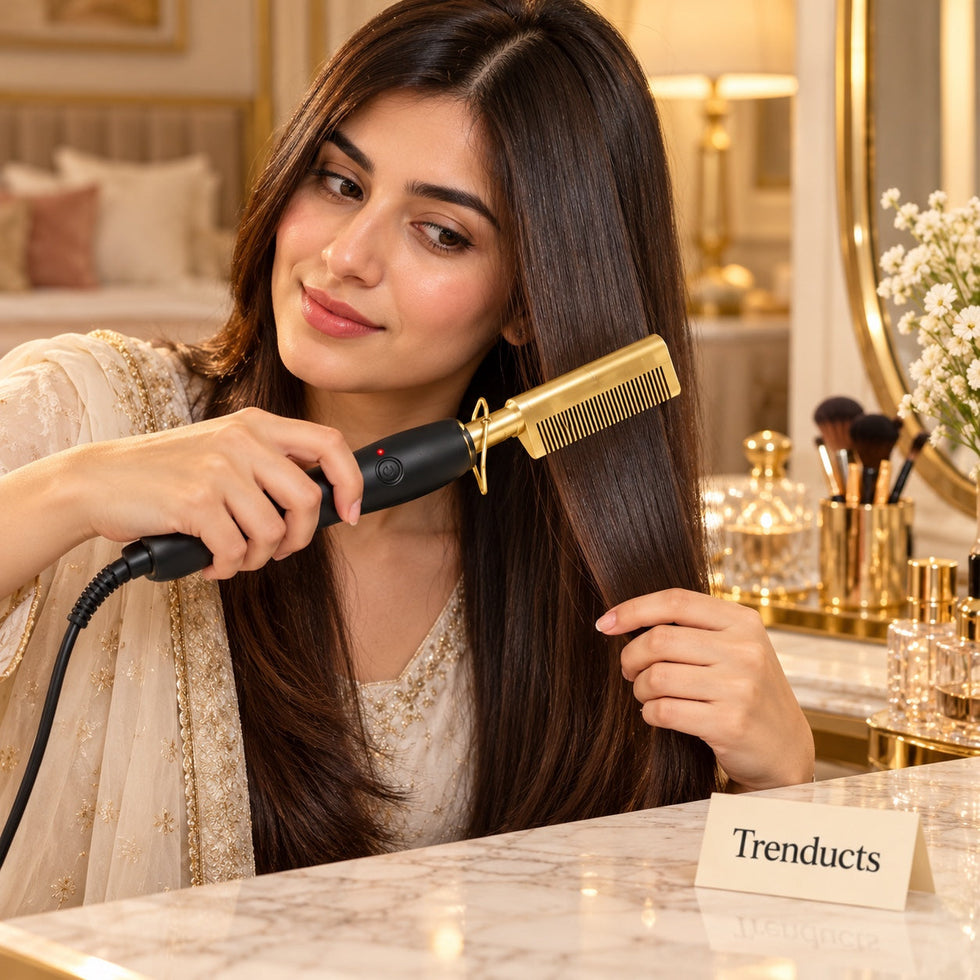 Electric Hair Straightener Comb - Gold Titanium Hot Comb