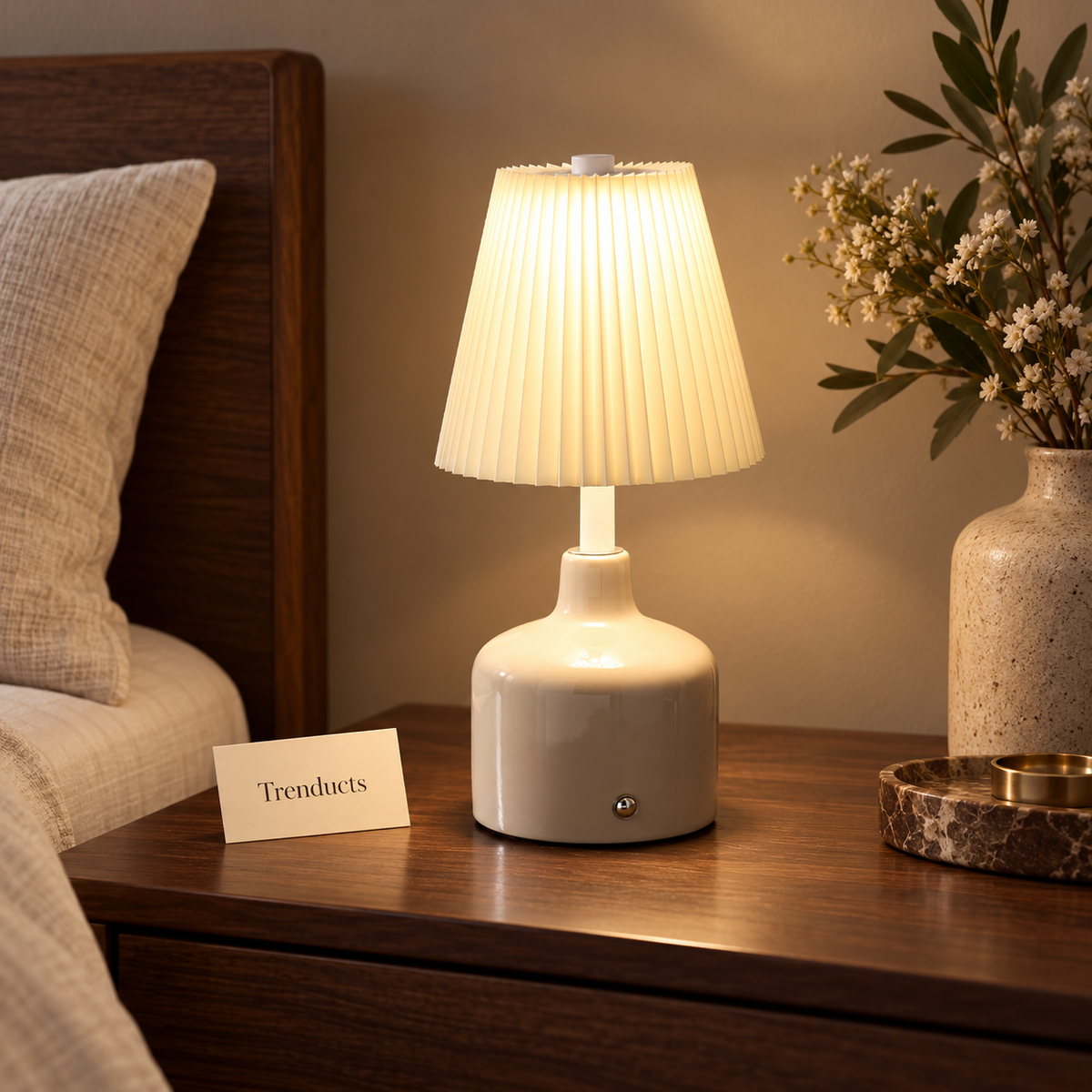 Aurora Pleated Ceramic Table Lamp with 3 Light Modes