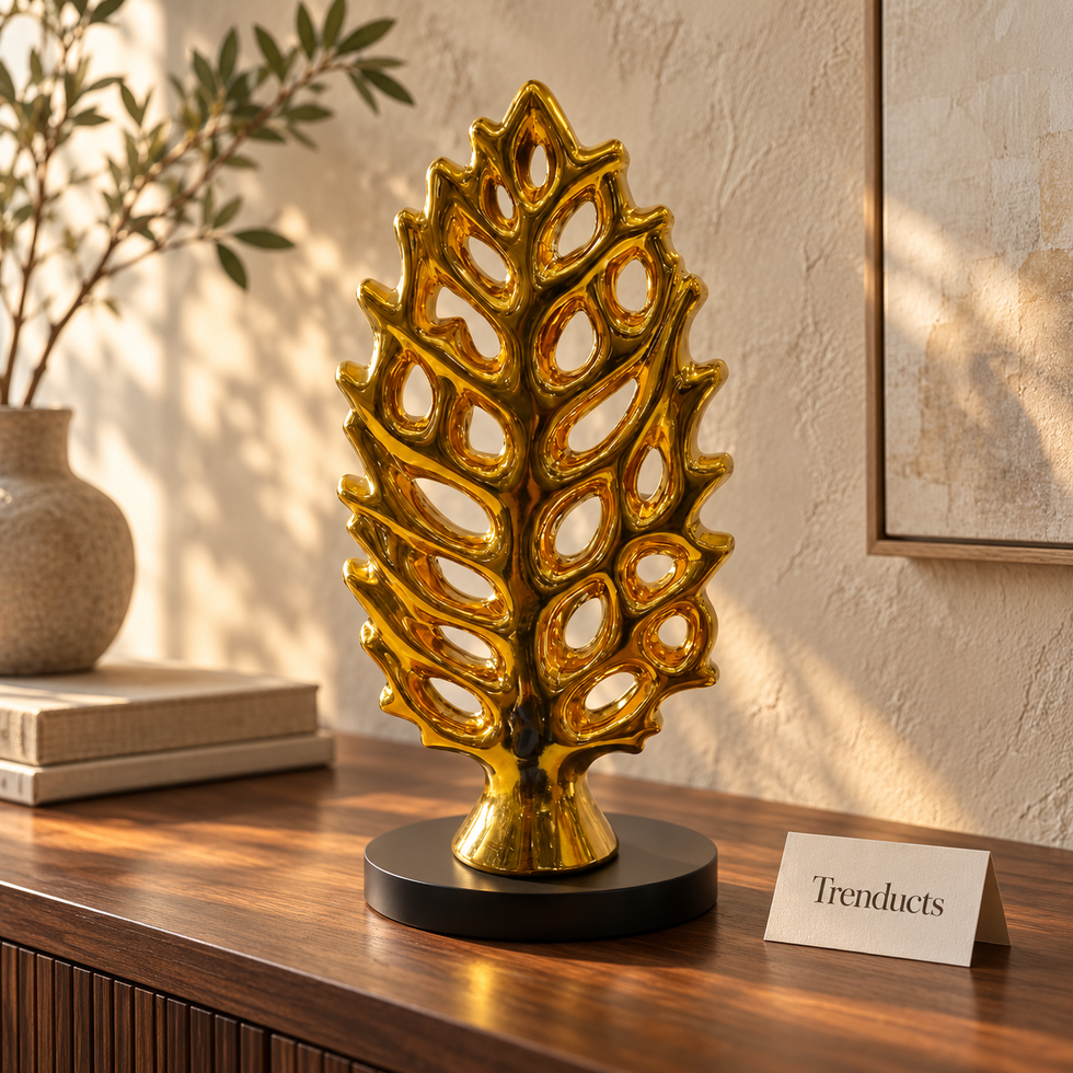 Gold Leaf Decorative Sculpture with Black Base