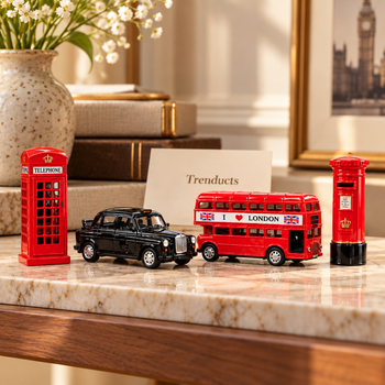 London Mini Landmark Metal Showpiece Set styled on a home shelf | Trenducts