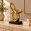 Gold Abstract Loop Sculpture with Black Base