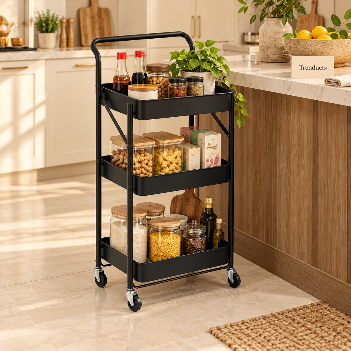 Premium Foldable 3-Tier Kitchen Storage Cart