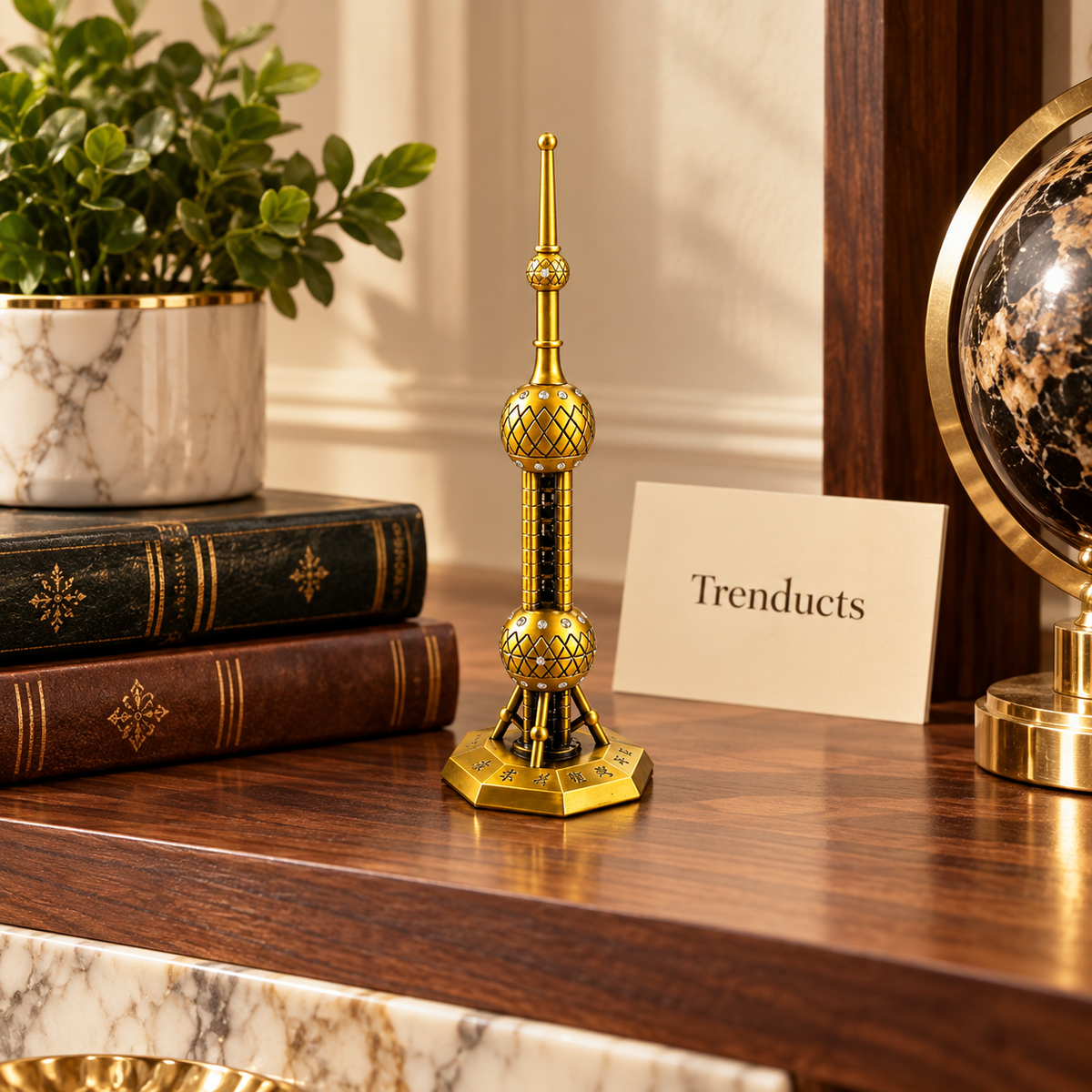 Gold Pearl Tower Metal Showpiece