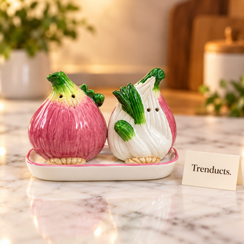 Pink Onion ceramic salt and pepper shakers with matching tray - Trenducts Pakistan